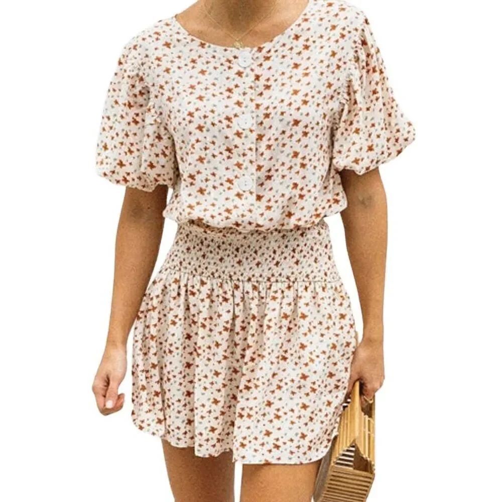 Sabo Floral Smocked Isle Mini Dress in Autumn Size Large